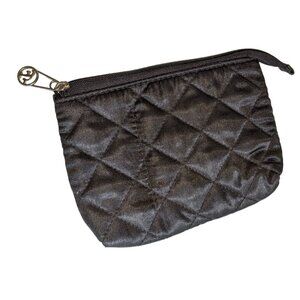 Quilted Black Satin Zippered Coin Pouch With Wrist Strap & Charming Metal Pull